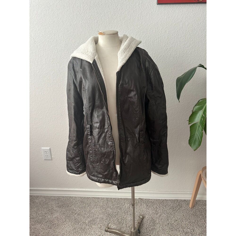 Vintage Wilsons Leather Women's Brown Hooded Sherpa Jacket